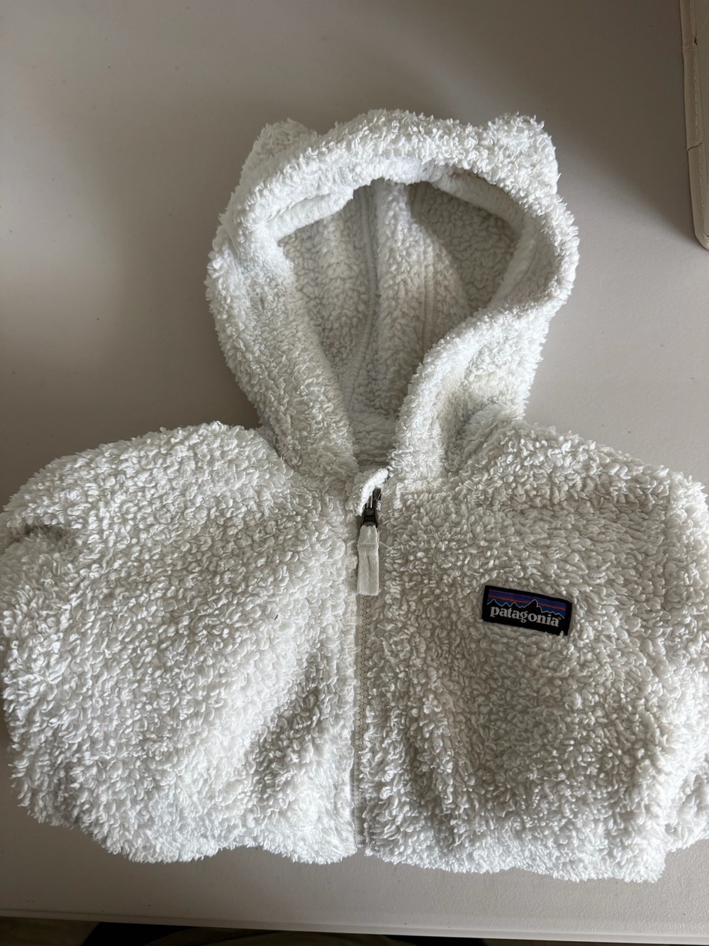 Patagonia Kids White Sherpa Hoodie with Hood